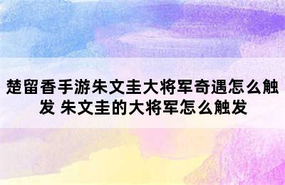 楚留香手游朱文圭大将军奇遇怎么触发 朱文圭的大将军怎么触发